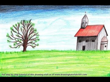 How to Draw a Church Landscape Step by Step - very easy