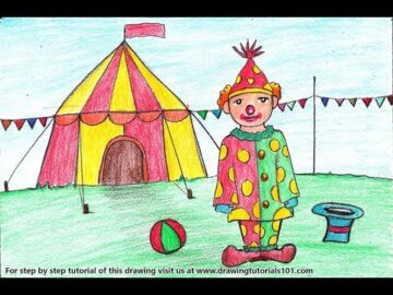 How to Draw a Clown with Circus for Kids Step by Step - very easy