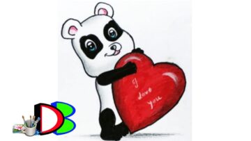 How to Draw a cute Panda with love sign | Valentine's Day heart Drawing | Valentine's Gift 2019