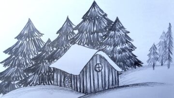 How to draw easy scenery || Winter scenery drawing easy with pencil